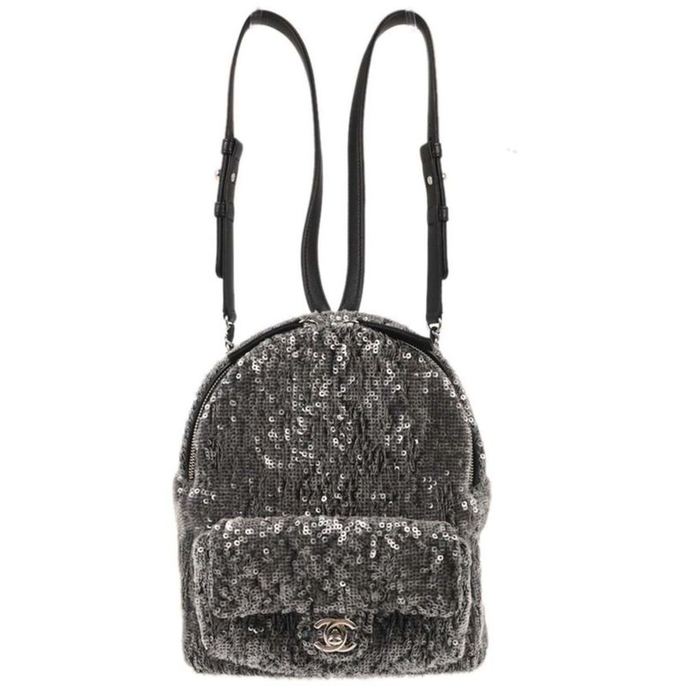 Chanel Waterfall Sequins With Leather Black Leather Backpack Bag